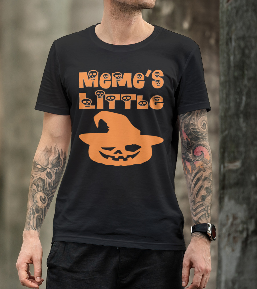 Meme's Little Pumpkin Halloween Skull Font Witch Hat T-Shirt