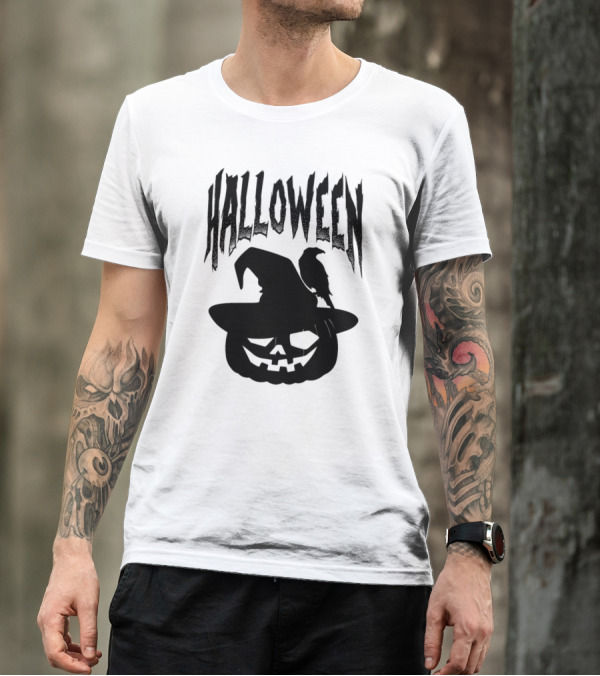 Halloween Pumpkin With Witch Hat And Crow T-Shirt