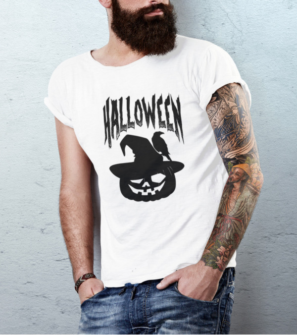 Halloween Pumpkin With Witch Hat And Crow T-Shirt
