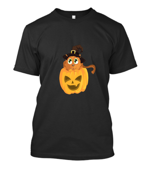 Halloween Cat With Witch Hat Inside Jack-O'-Lantern Pumpkin T-Shirt