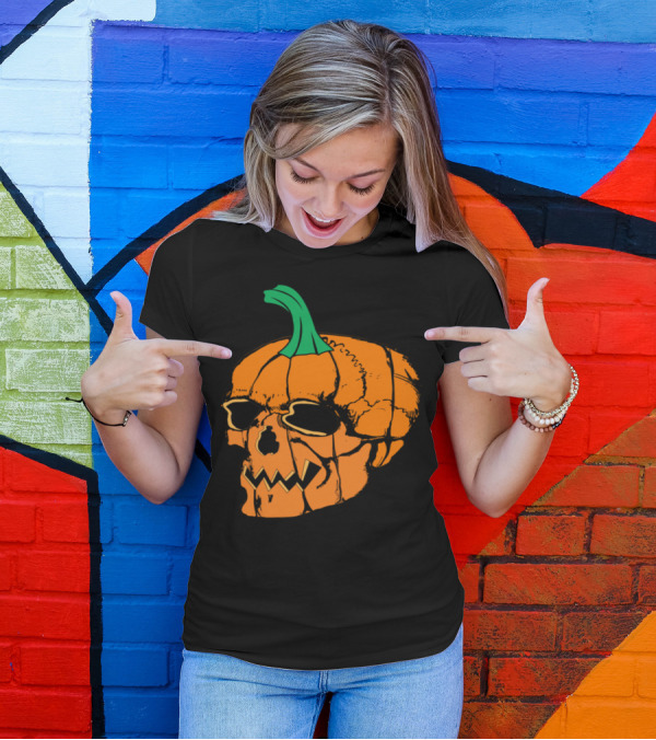 Halloween Pumpkin Skull Graphic Image Jack-O'-Lantern T-Shirt