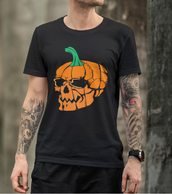 Halloween Pumpkin Skull Graphic Image Jack-O'-Lantern T-Shirt