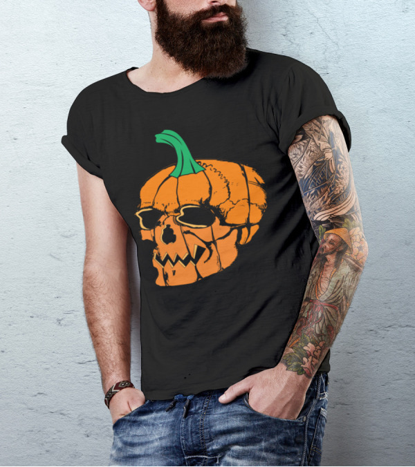Halloween Pumpkin Skull Graphic Image Jack-O'-Lantern T-Shirt