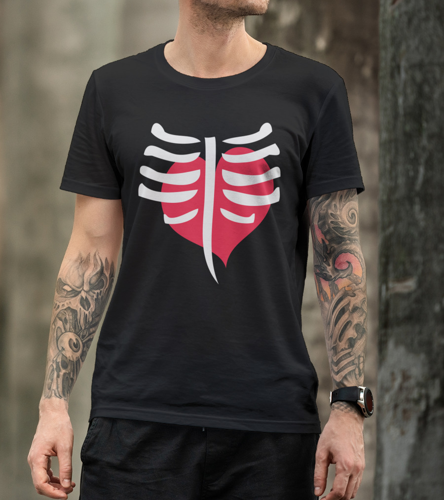 Cool Skeleton Ribs With Heart Inside Skeleton T-Shirt