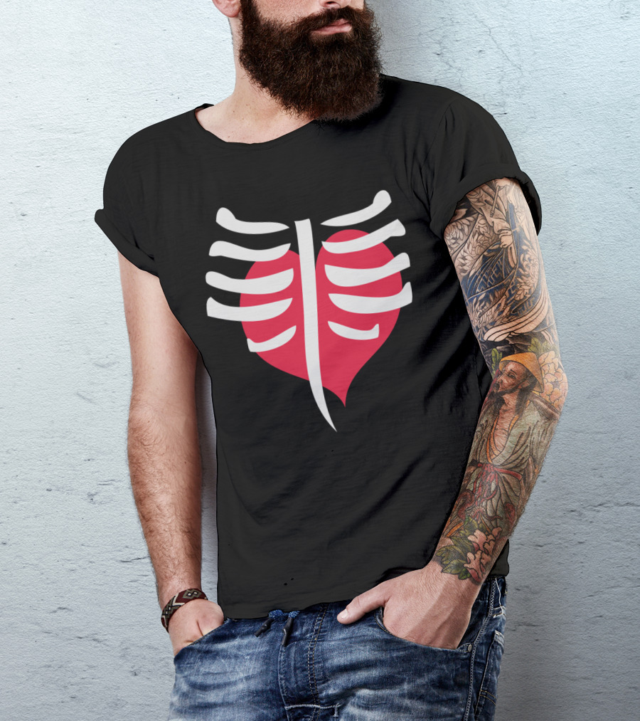 Cool Skeleton Ribs With Heart Inside Skeleton T-Shirt