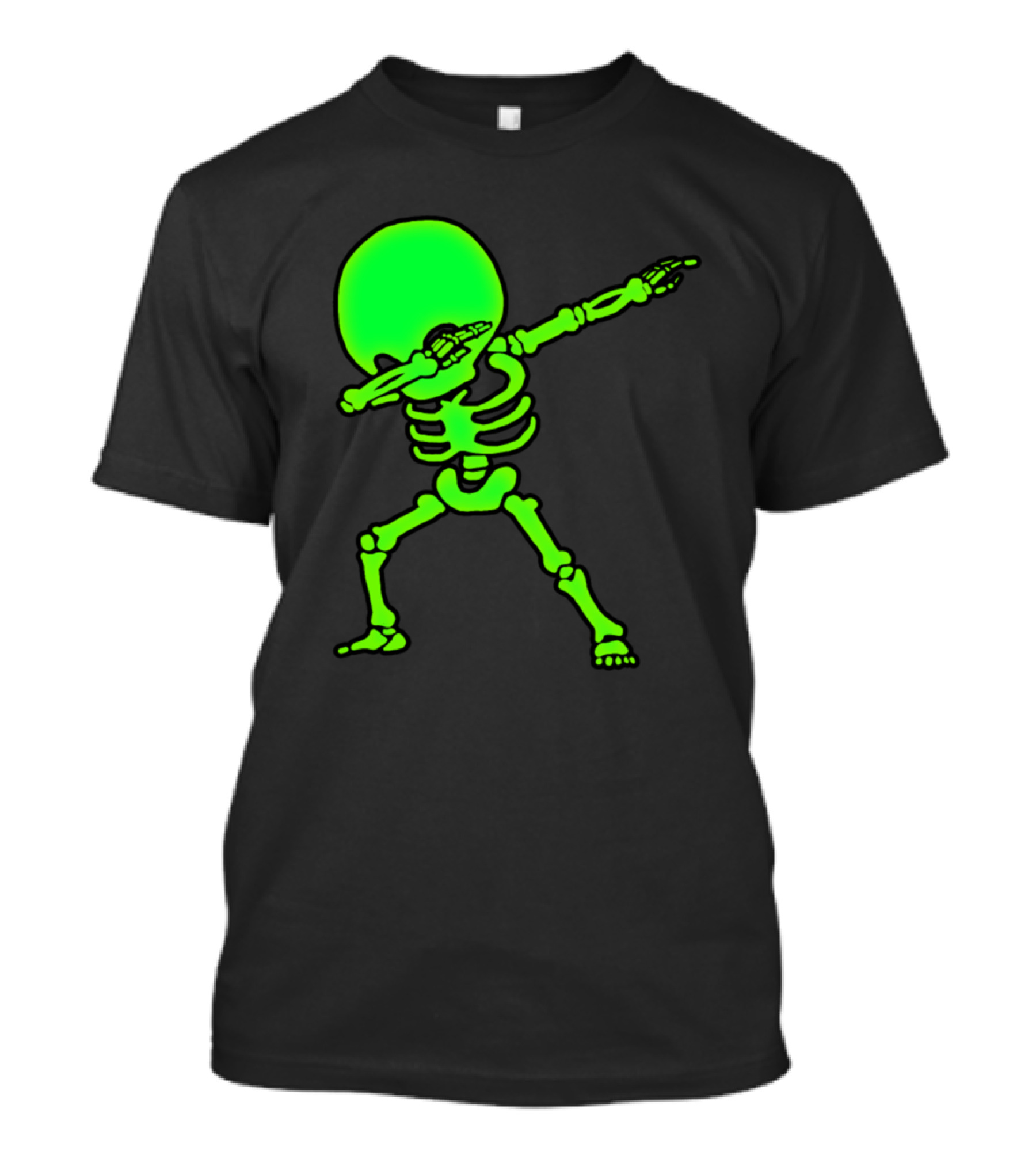 Dabbing Neon Glow Big Head Skeleton T-Shirt