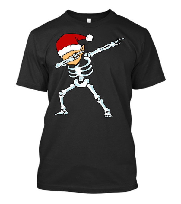 Dabbing Elf Skeleton Santa Hat Holiday Dance Pose T-Shirt