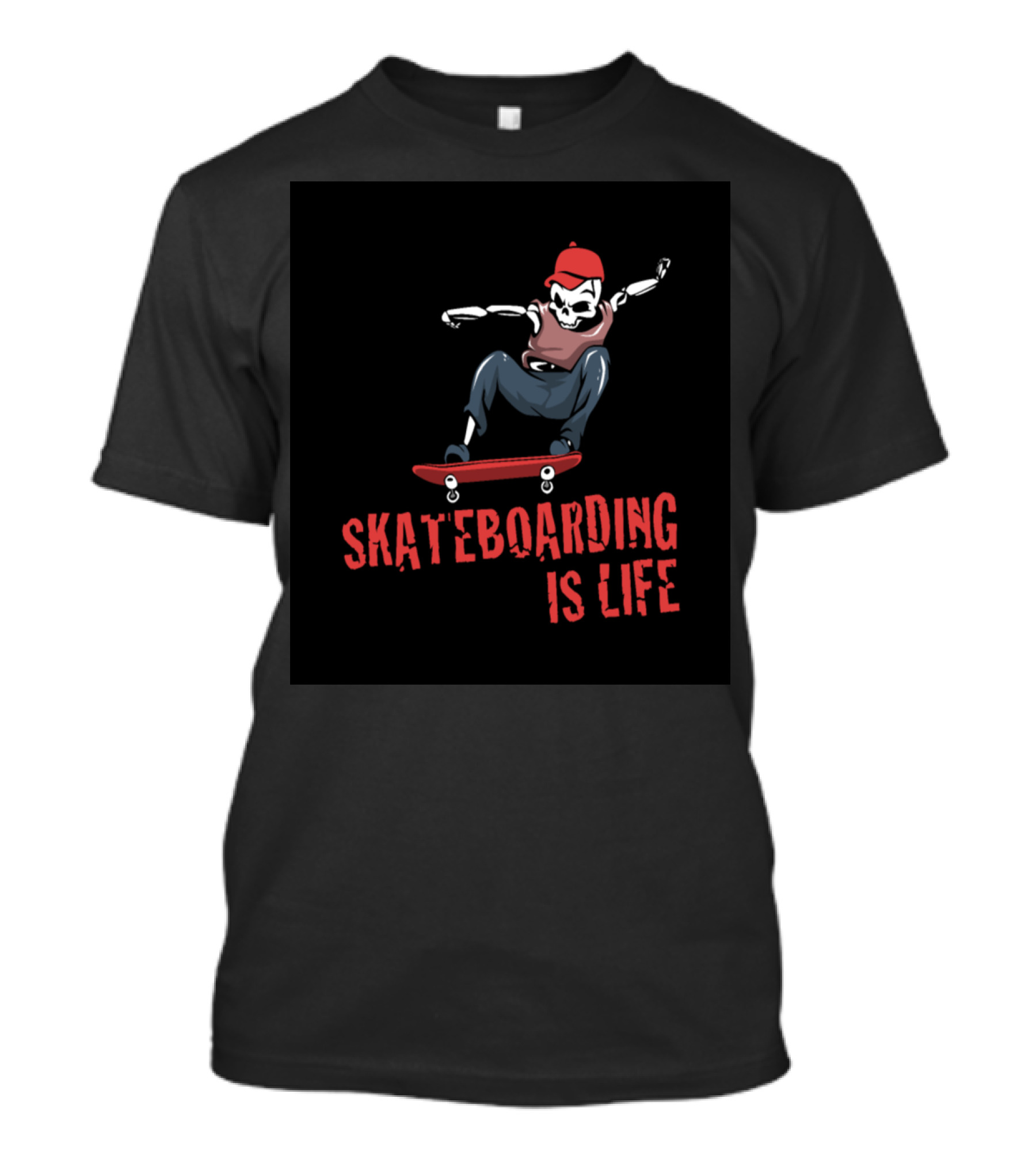Skateboarding Is Life Skeleton In Red Cap And Red Skateboard T-Shirt