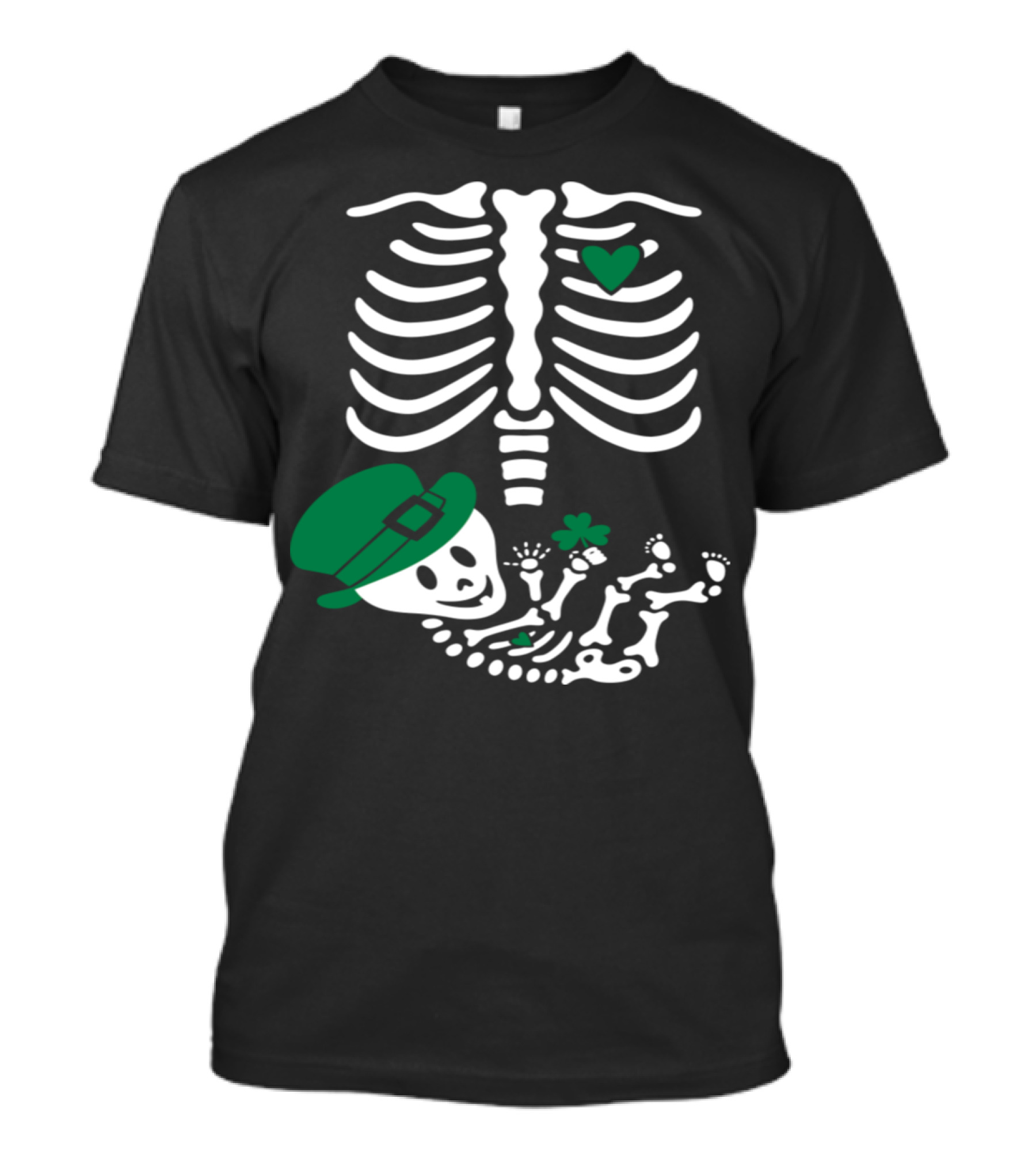 Gladditudes St Patrick's Maternity Skeleton Baby With Hat And Heart T-Shirt
