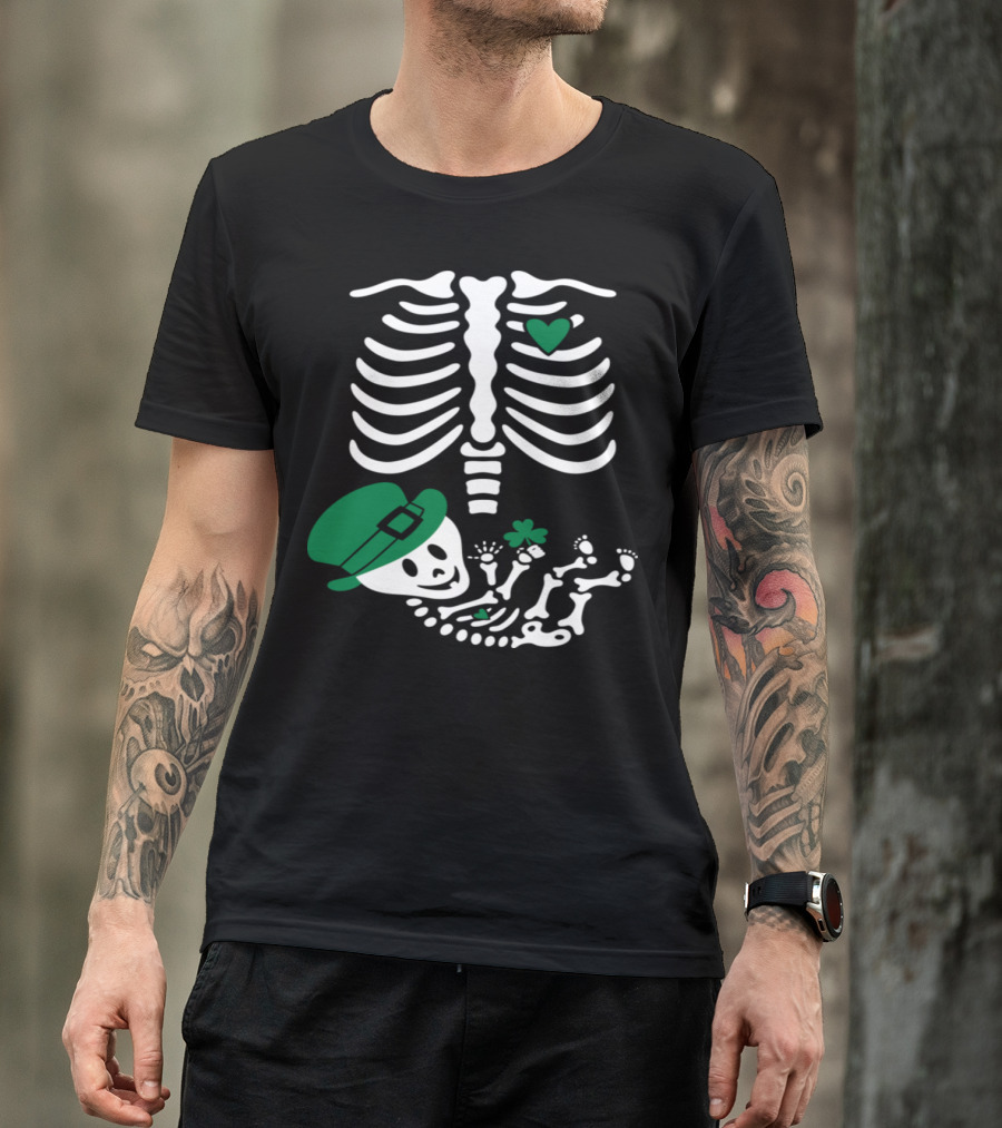 Gladditudes St Patrick's Maternity Skeleton Baby With Hat And Heart T-Shirt