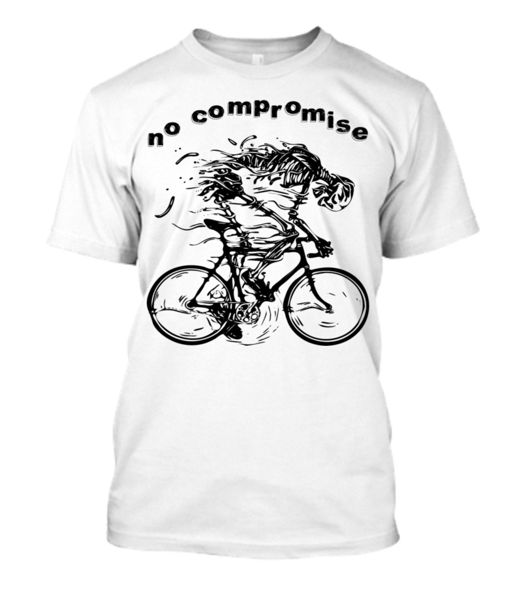 NO COMPROMISE Bicycle Race Skeleton Racer Tour T-Shirt