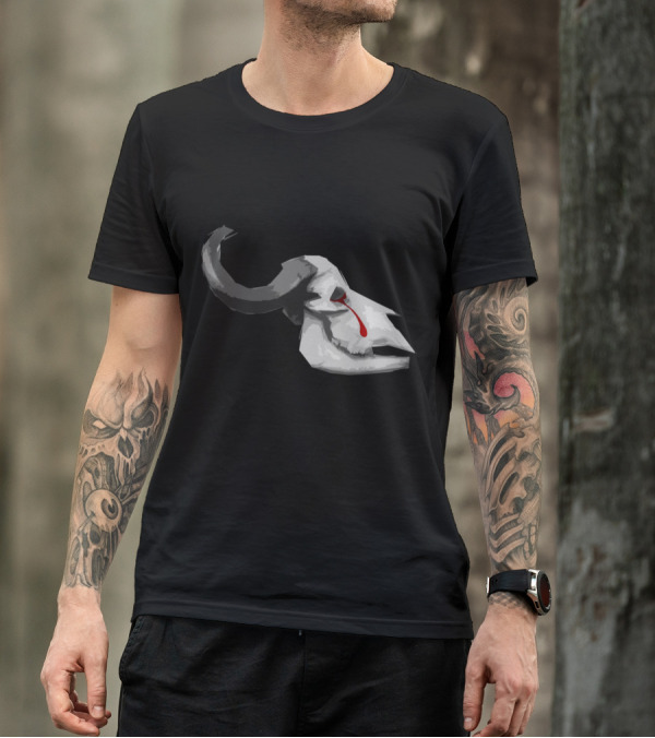 Cattle Skull With Horns And Red Marking Desert Skeleton T-Shirt