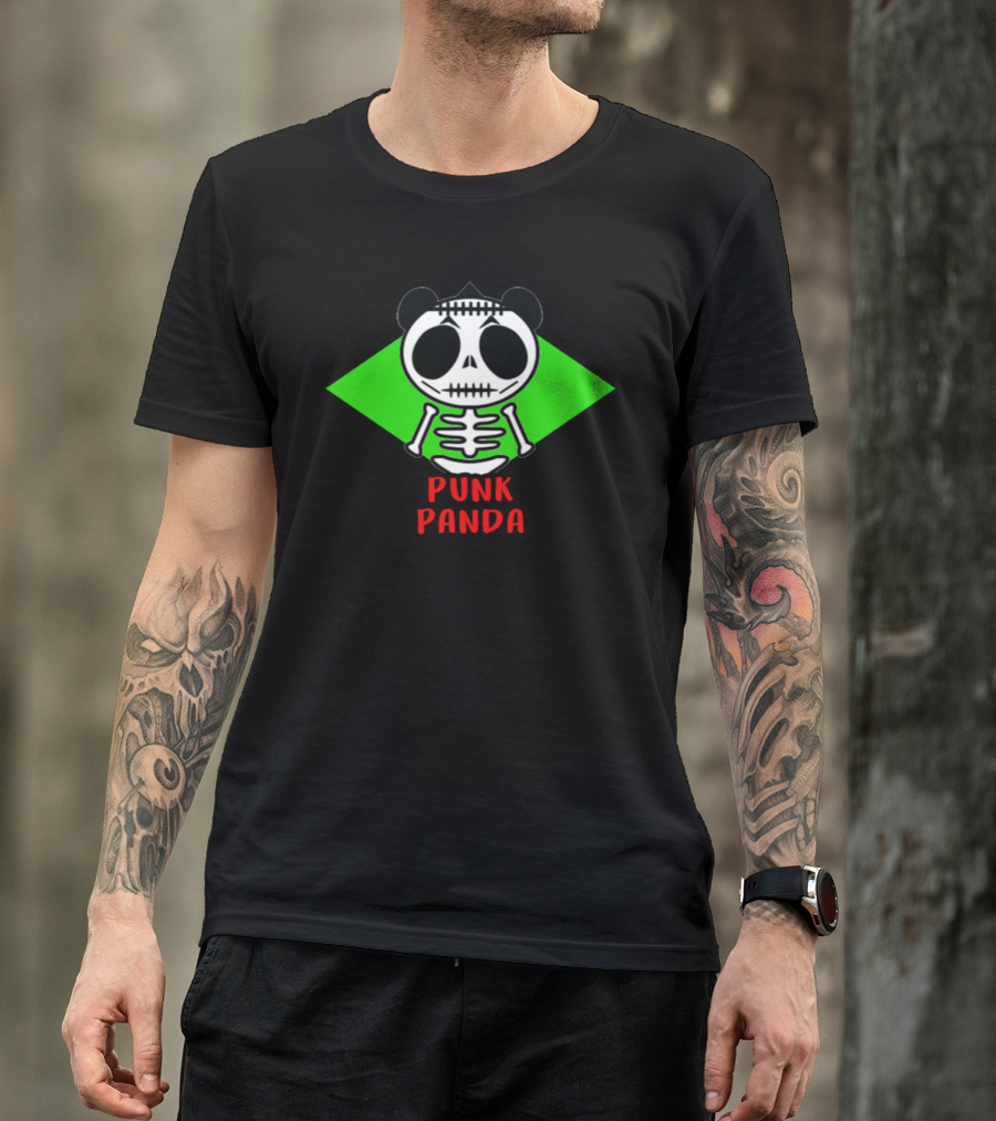 Punk Panda Skeleton Halloween Rock Bone T-Shirt
