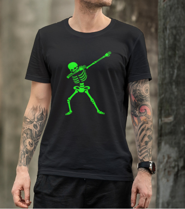 Dabbing Skeleton Skull Pre Dance Glow Green T-Shirt