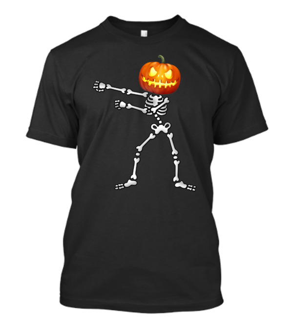 Skeleton With Pumpkin Head Doing Backpack Dance Halloween T-Shirt