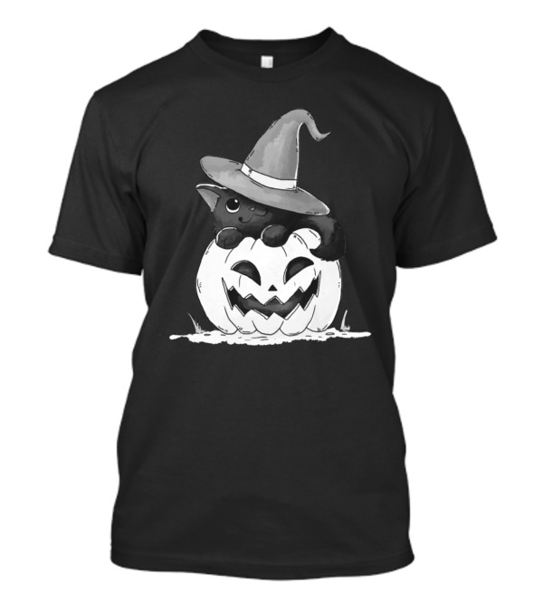 Pumpkin Halloween Black Cat Witch Hat Jack O'Lantern T-Shirt