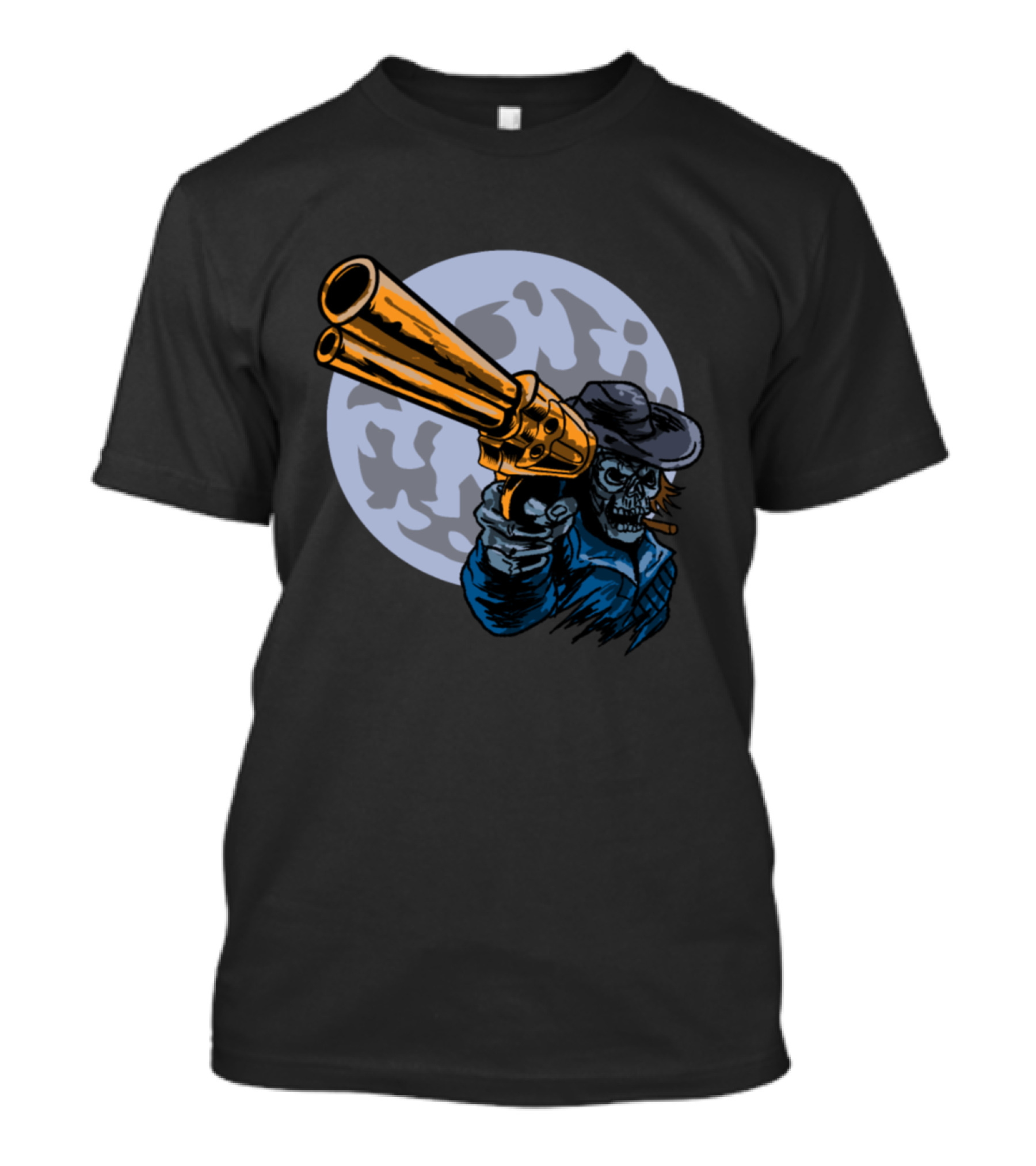 Cowboy Skull Gun Skeleton Bone Moon Cowman T-Shirt