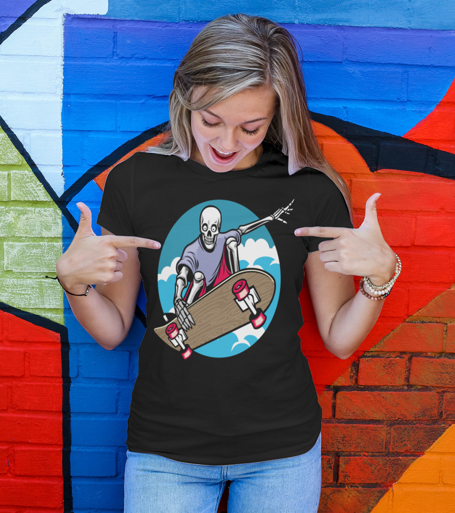 T Skeleton Skateboarder Streetwear Skull Vector T-Shirt