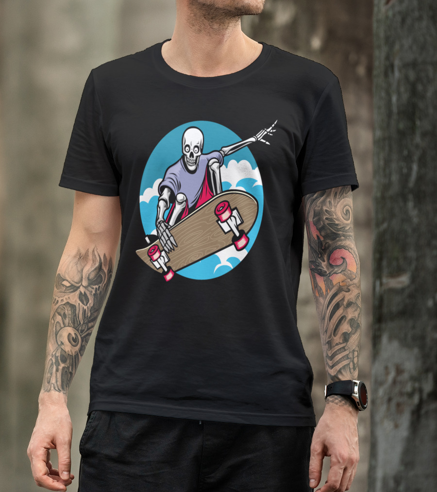 T Skeleton Skateboarder Streetwear Skull Vector T-Shirt