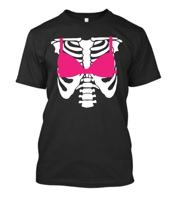 Skeleton Halloween Pink Bra Brassiere Ribcage T-Shirt