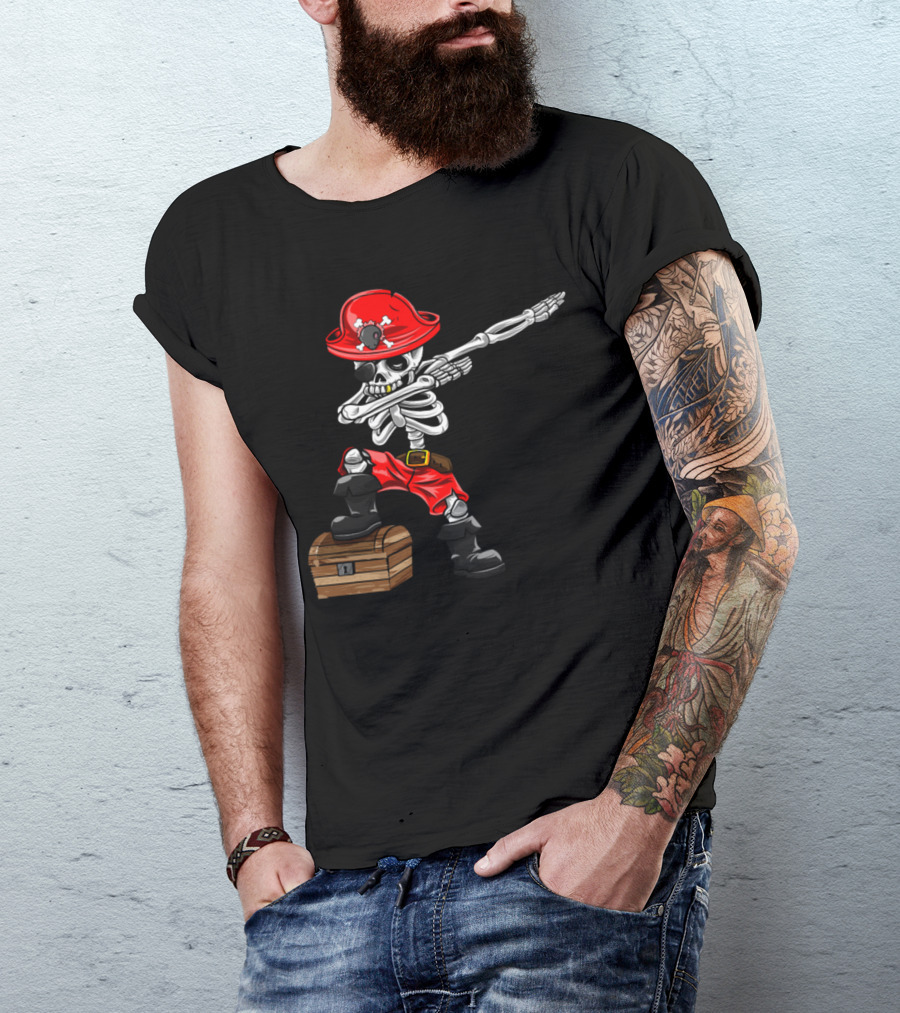 Dabbing Pirate Skeleton Boy With Treasure Chest For Pirate Birthday T-Shirt