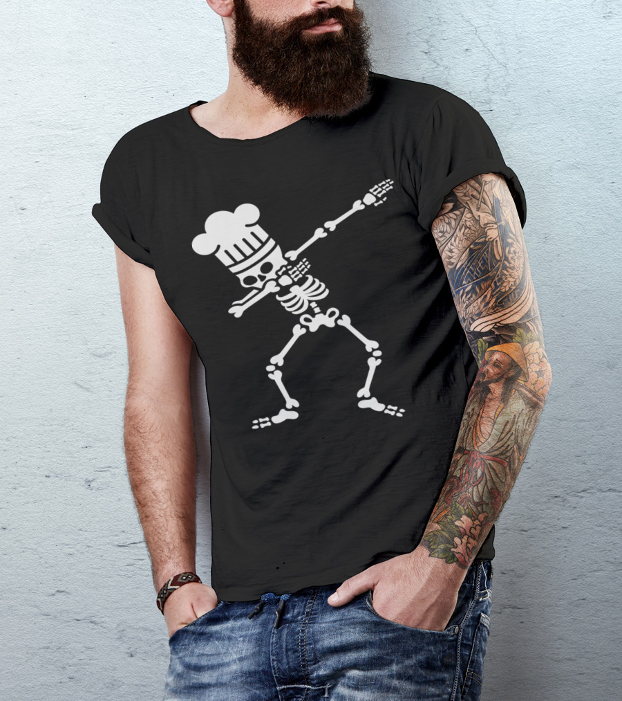 Skeleton Dab Dabbing Chef With BBQ Cook Hat T-Shirt