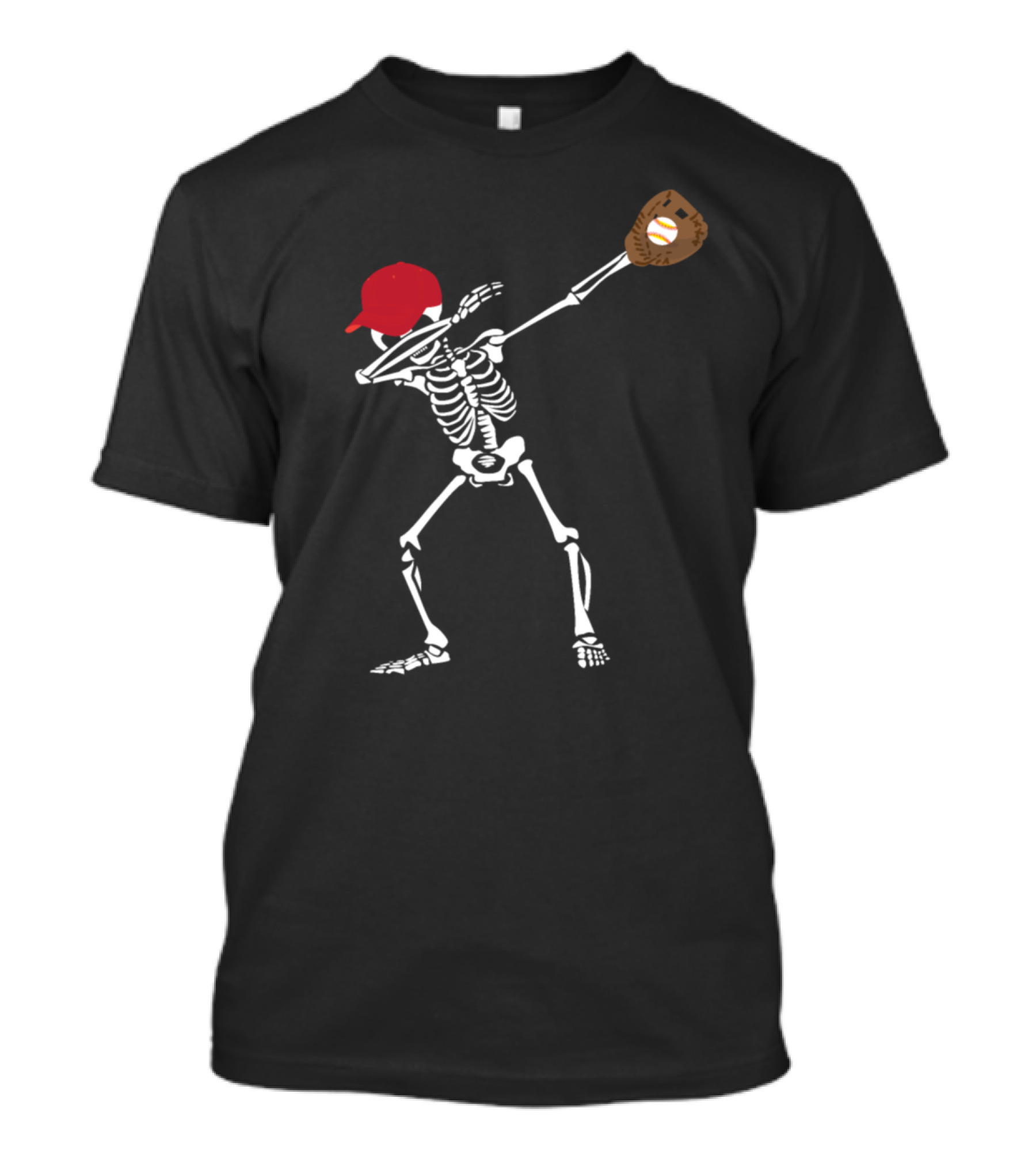 Dabbing Skeleton In Red Cap With Baseball Glove Playfully Celebrating Baseball T-Shirt