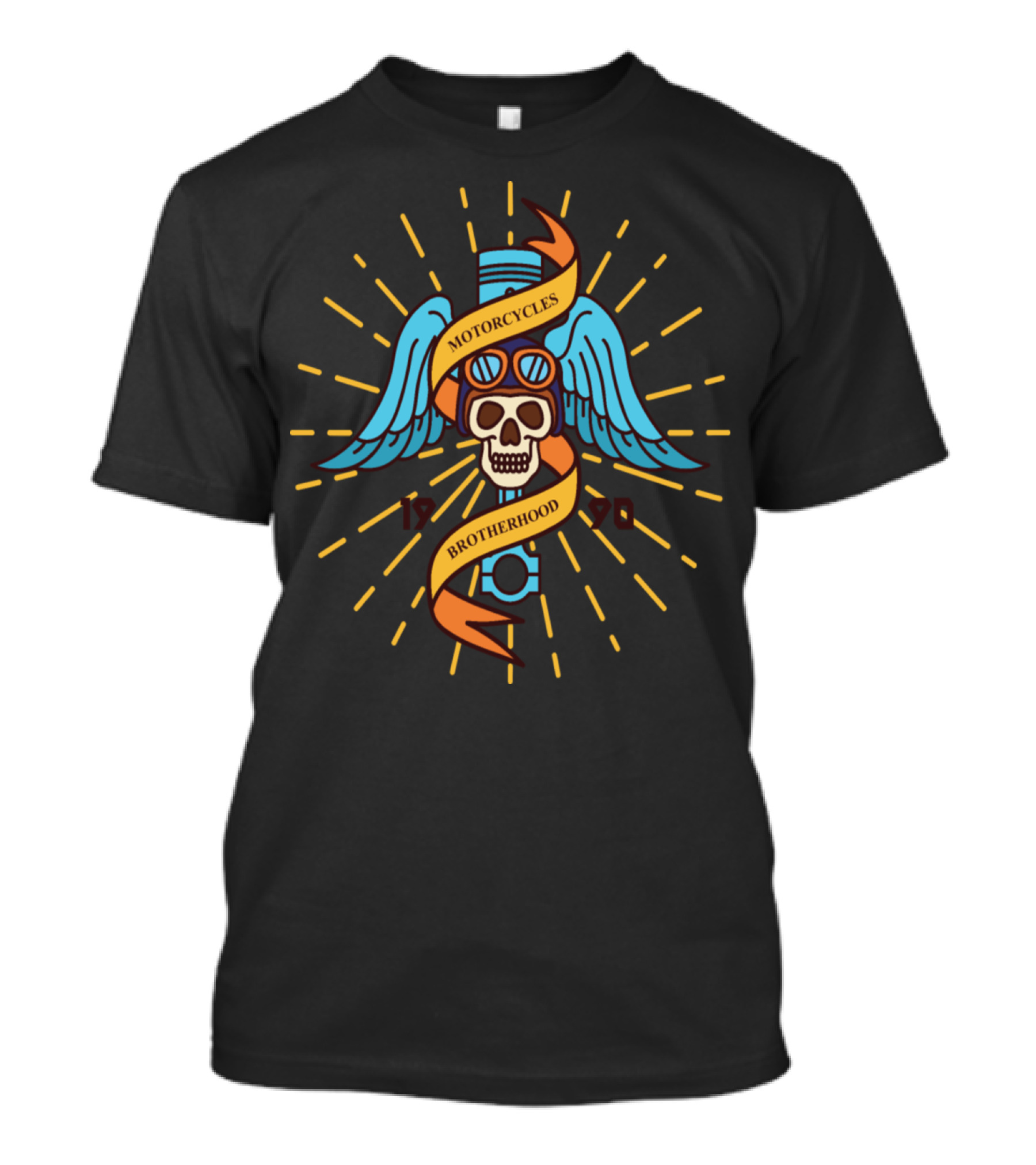 Motorcycles Brotherhood 1990 Skeleton Skull Winged T-Shirt
