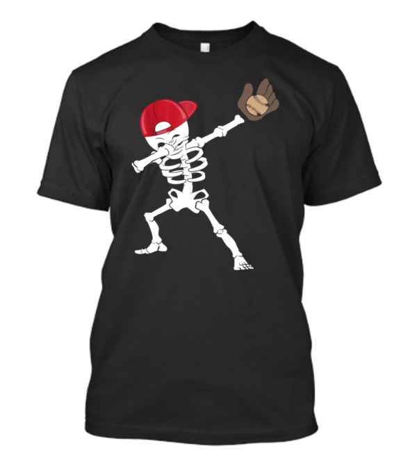 Skeleton Dabbing With Baseball Glove And Cap T-Shirt