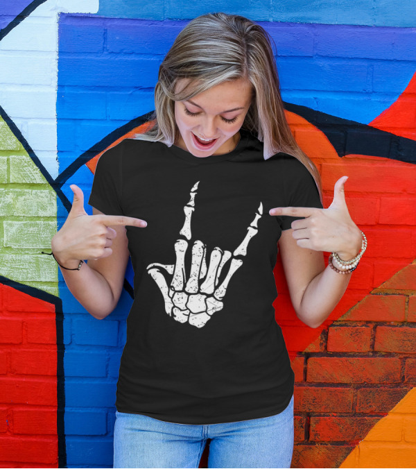 Rock On Skeleton Horns Rock On Heavy T-Shirt