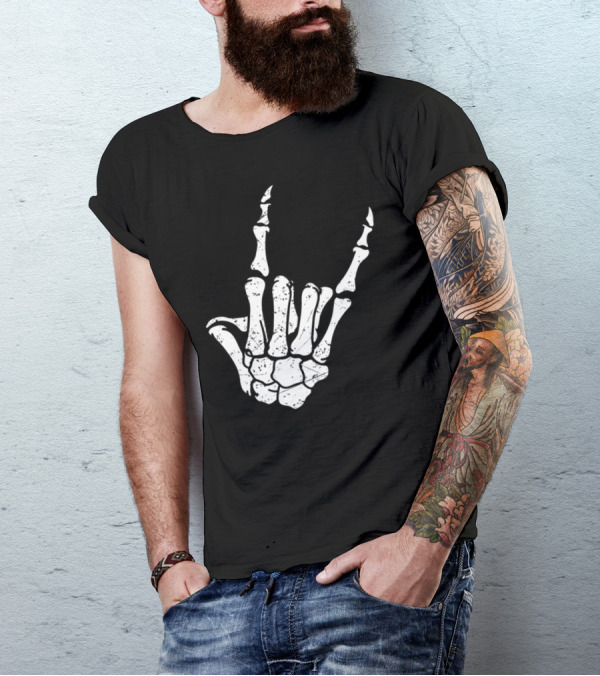 Rock On Skeleton Horns Rock On Heavy T-Shirt