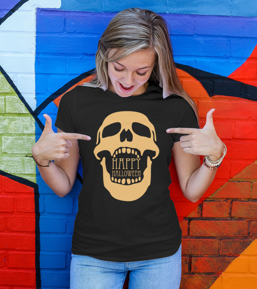 Scary Skull Skeleton Creepy Happy Halloween T-Shirt