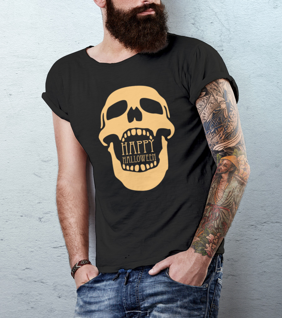 Scary Skull Skeleton Creepy Happy Halloween T-Shirt