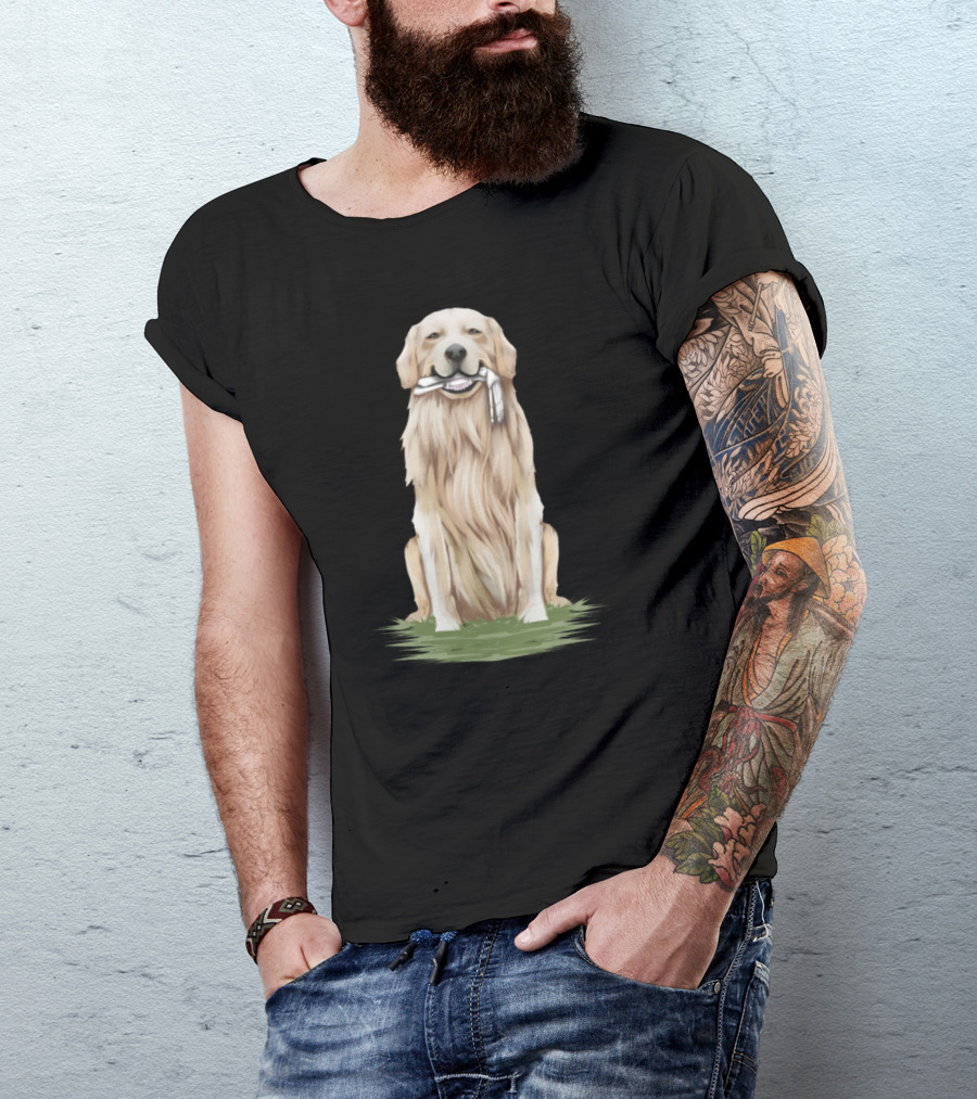 Funny Golden Retriever With Skeleton Hand In Mouth T-Shirt