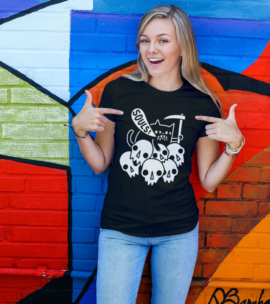 Souls Cat With Scythe On Skulls T-Shirt