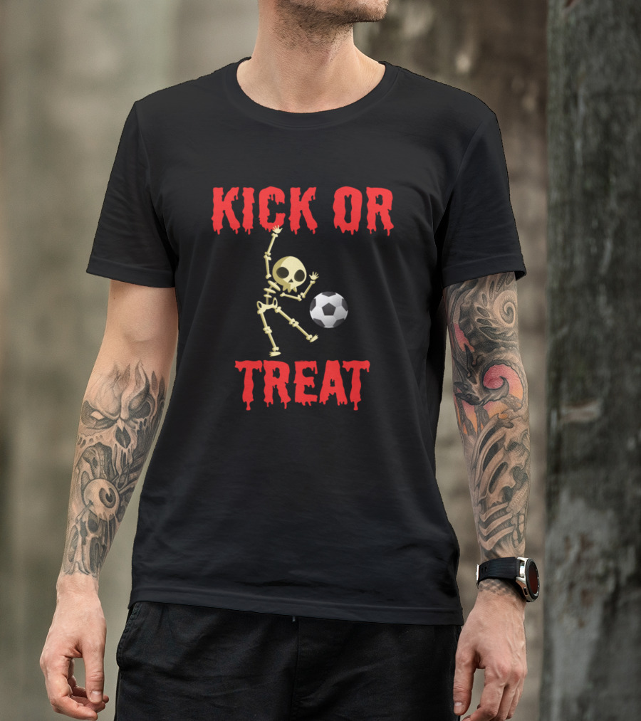 Kick Or Treat Skeleton Soccer Halloween T-Shirt