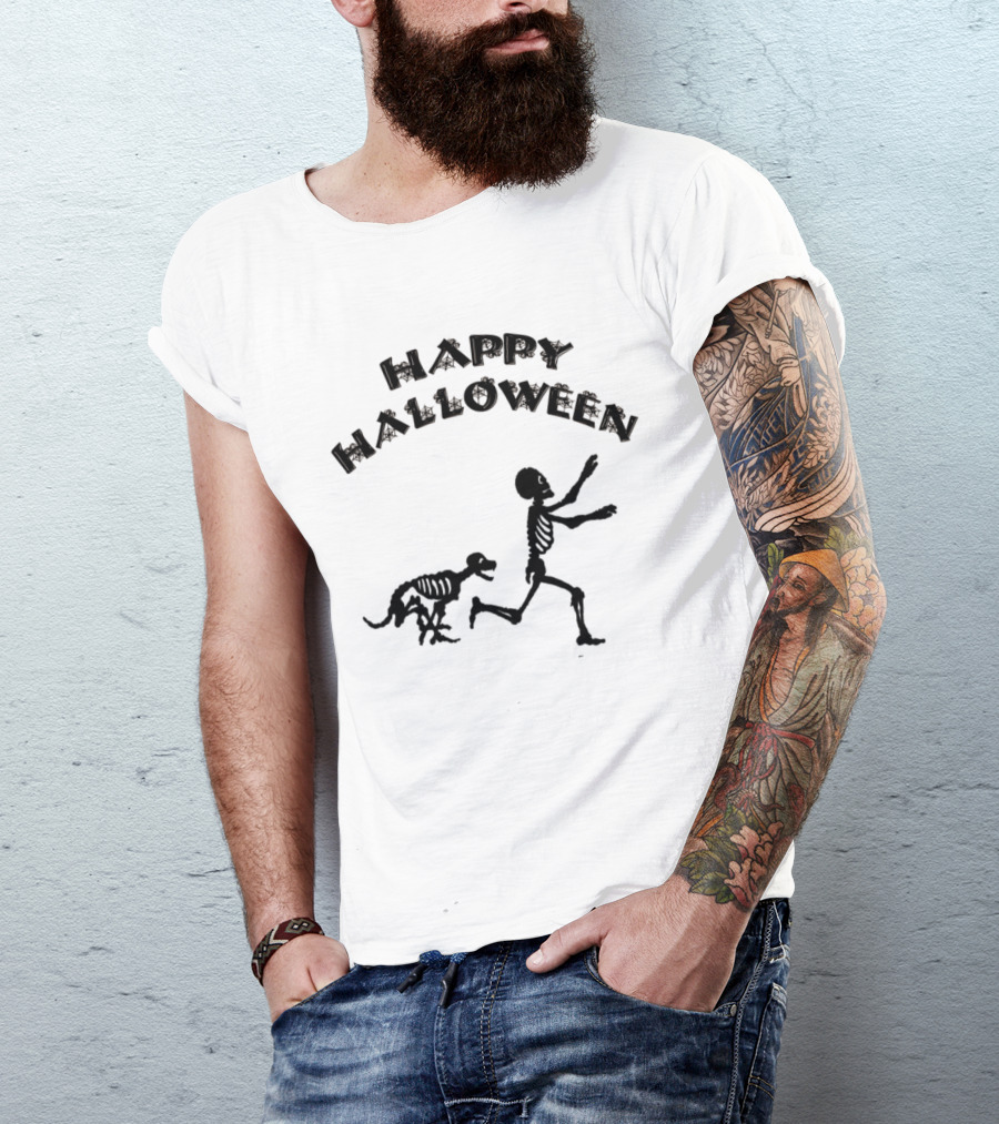 Happy Halloween Skeleton Boy And Dog T-Shirt