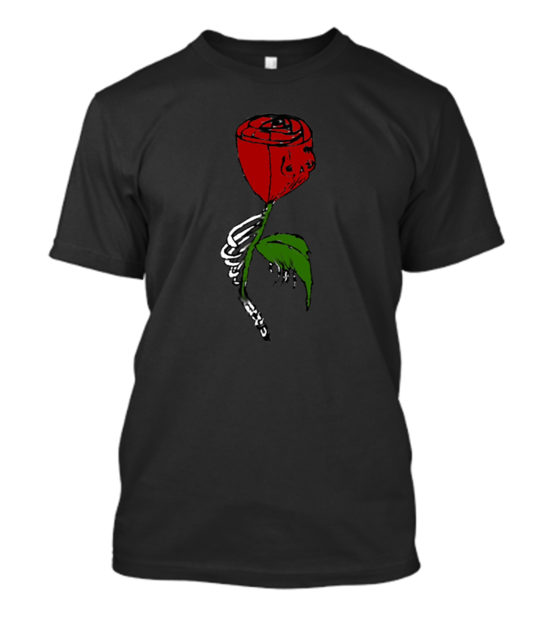 Skeletal Rose With Red Bloom And Green Leaf T-Shirt