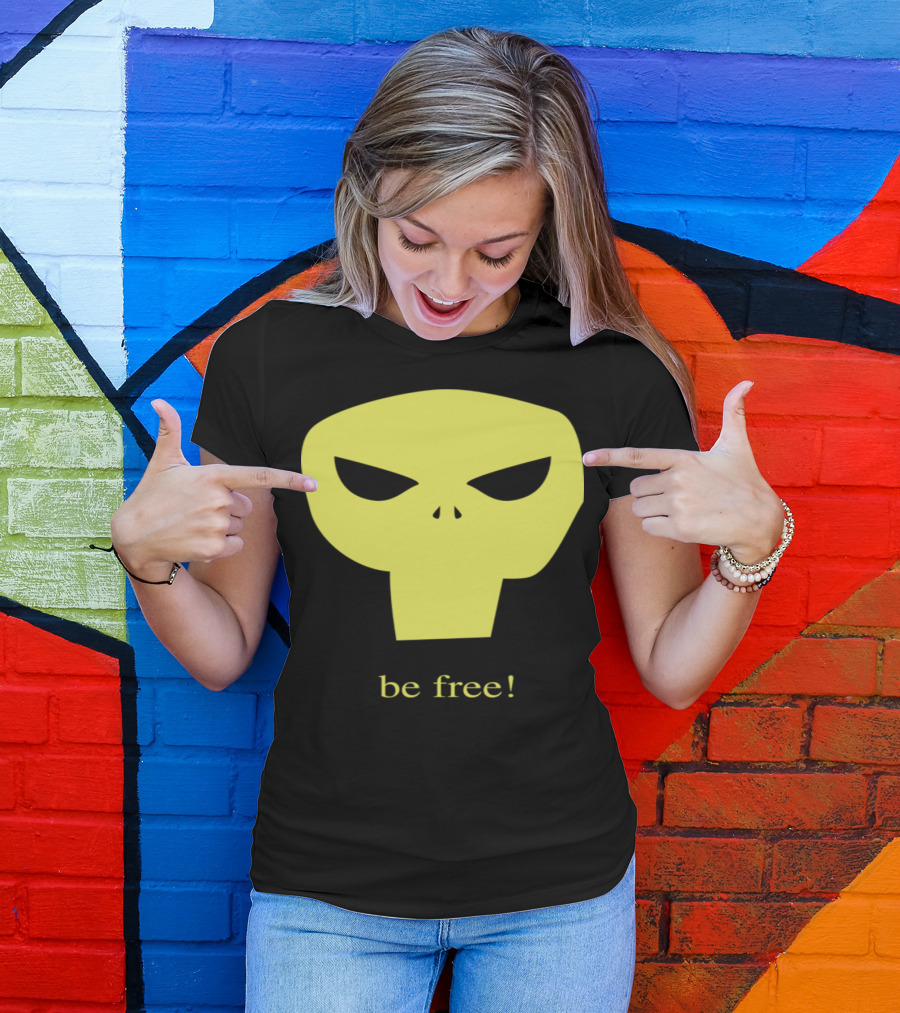 Be Free Skull Icon Bold Yellow Face T-Shirt