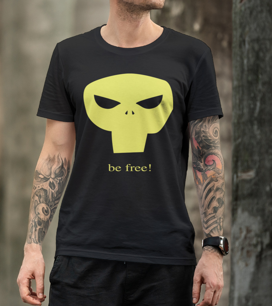 Be Free Skull Icon Bold Yellow Face T-Shirt