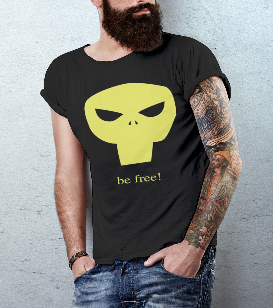 Be Free Skull Icon Bold Yellow Face T-Shirt