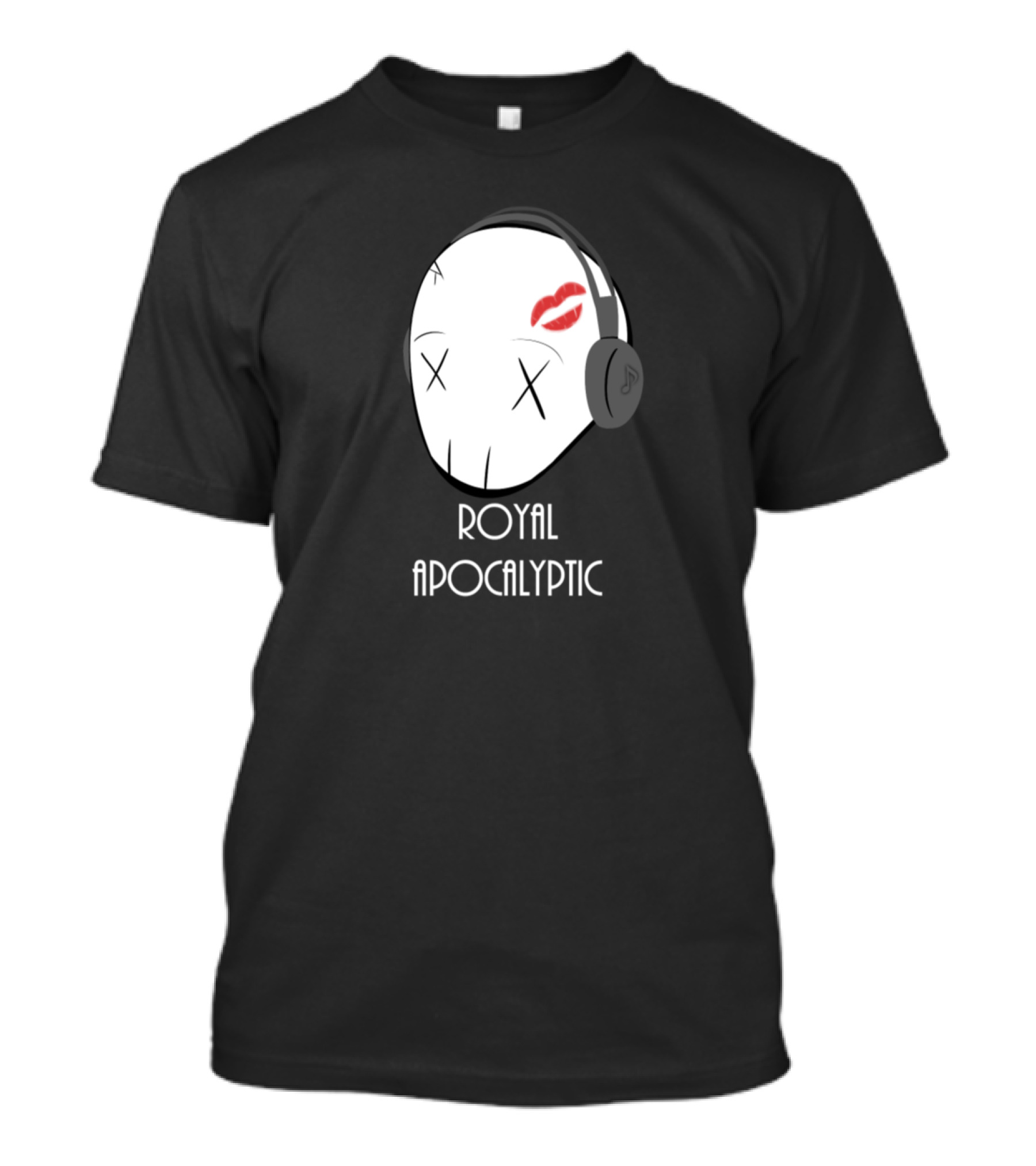 Royal Apocalyptic Skull With Headphones And Kiss Mark T-Shirt