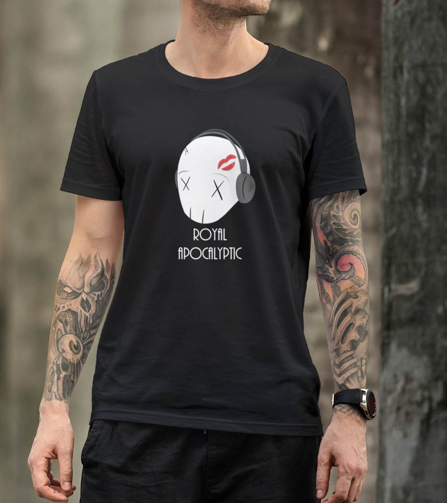 Royal Apocalyptic Skull With Headphones And Kiss Mark T-Shirt