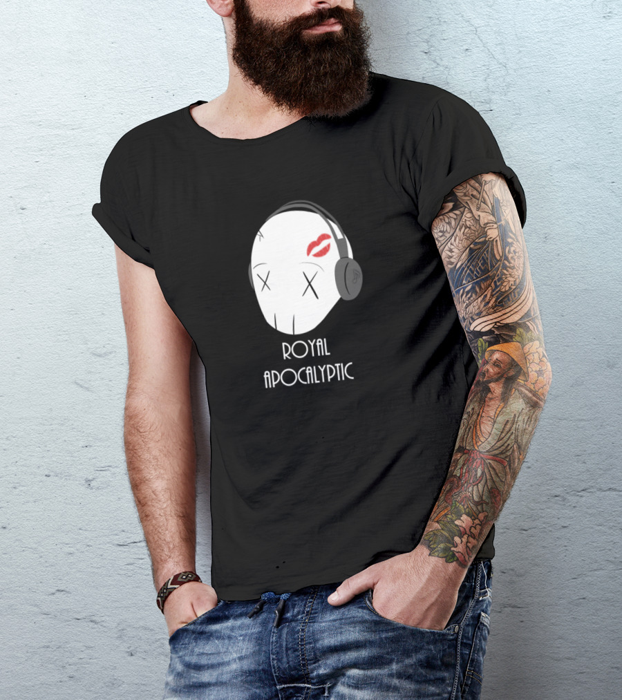 Royal Apocalyptic Skull With Headphones And Kiss Mark T-Shirt