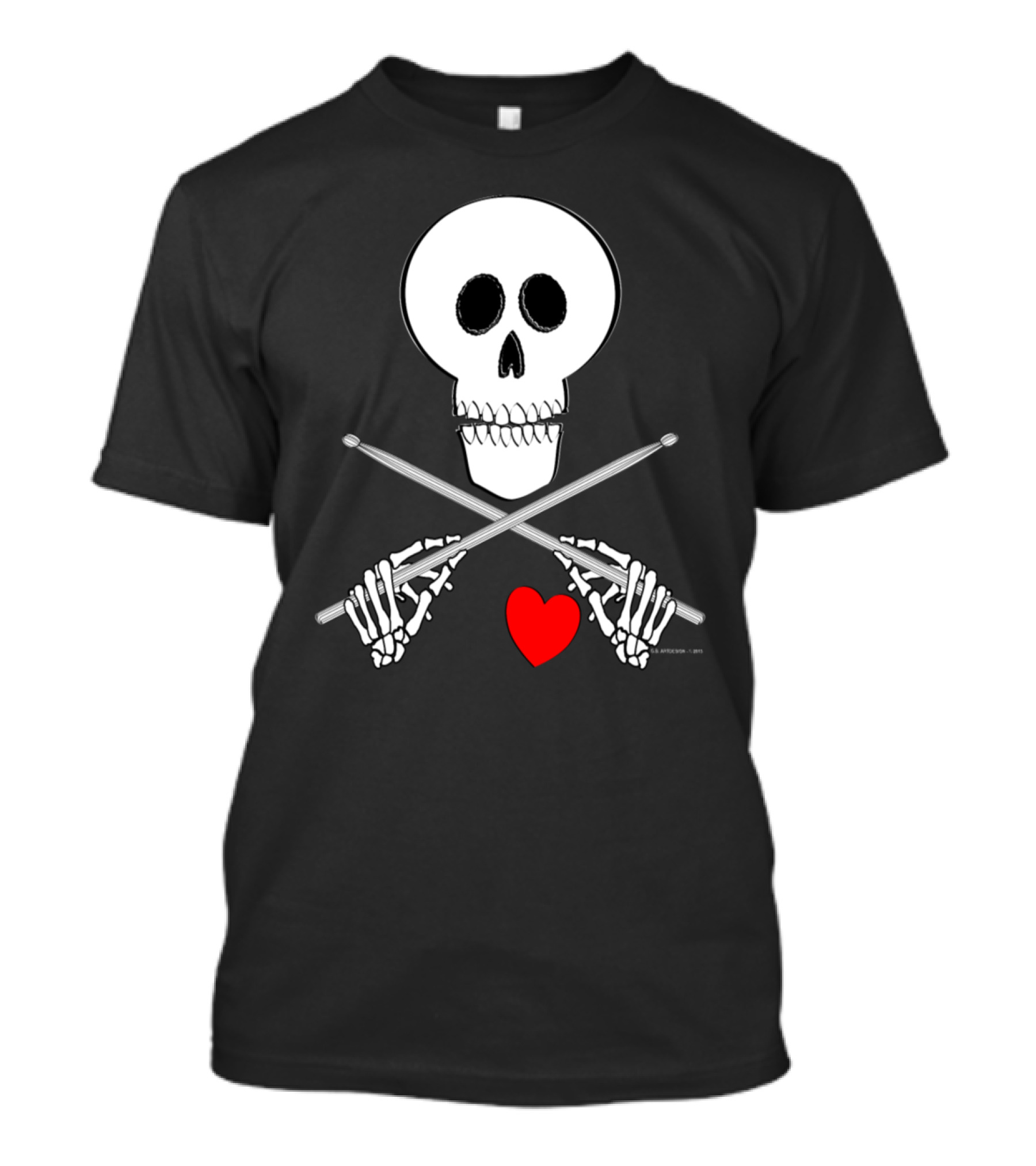Heart Beating Skull Crossbones With Red Love T-Shirt