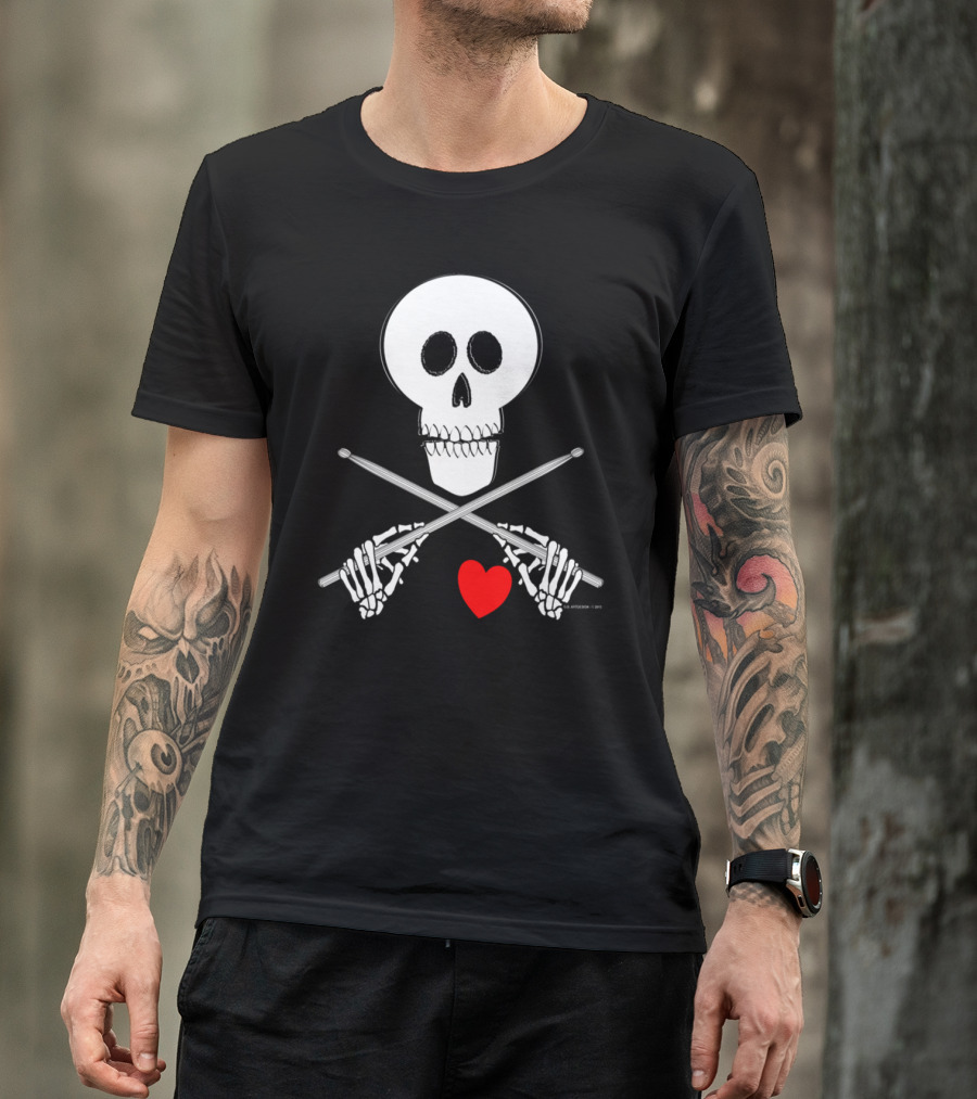 Heart Beating Skull Crossbones With Red Love T-Shirt