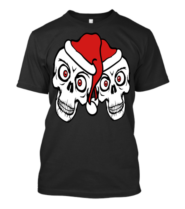 2 Friends Team Couple Skull Christmas Santa Claus Holiday Skulls T-Shirt