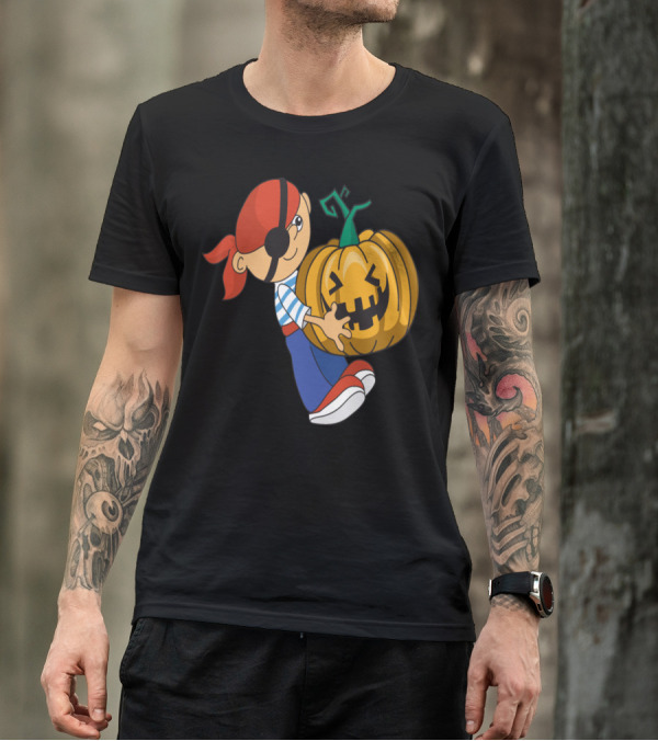 Halloween Pirate Pumpkin Character Hugging Jack-O-Lantern T-Shirt