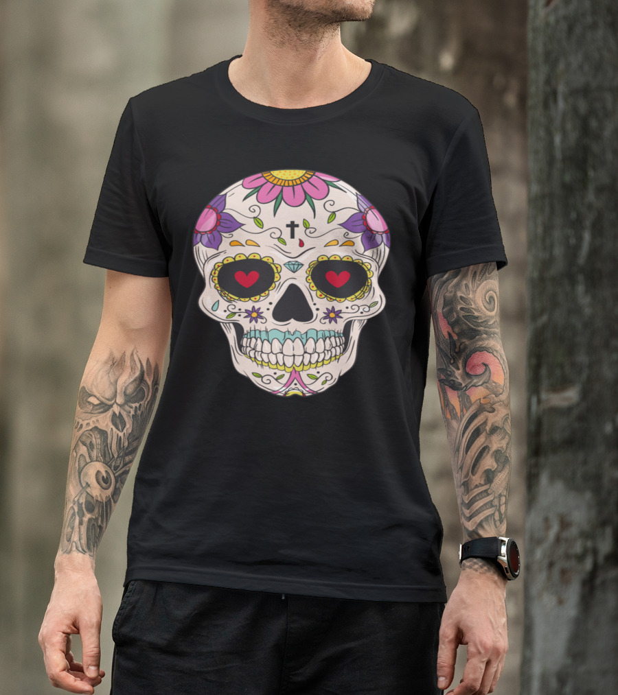Sugar Skull Day Of The Dead Floral T-Shirt