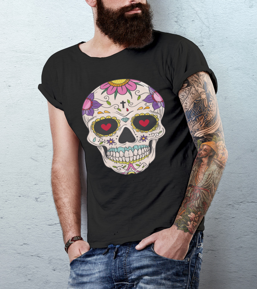 Sugar Skull Day Of The Dead Floral T-Shirt